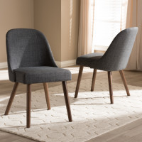 Baxton Studio Cody-Dark Grey-DC Cody Mid-Century Modern Dark Grey Fabric Upholstered Walnut Finished Wood Dining Chair (Set of 2)